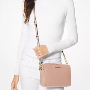 MICHAEL Michael Kors Jet Set Large Saffiano Leather Crossbody Bag, Powder Blush